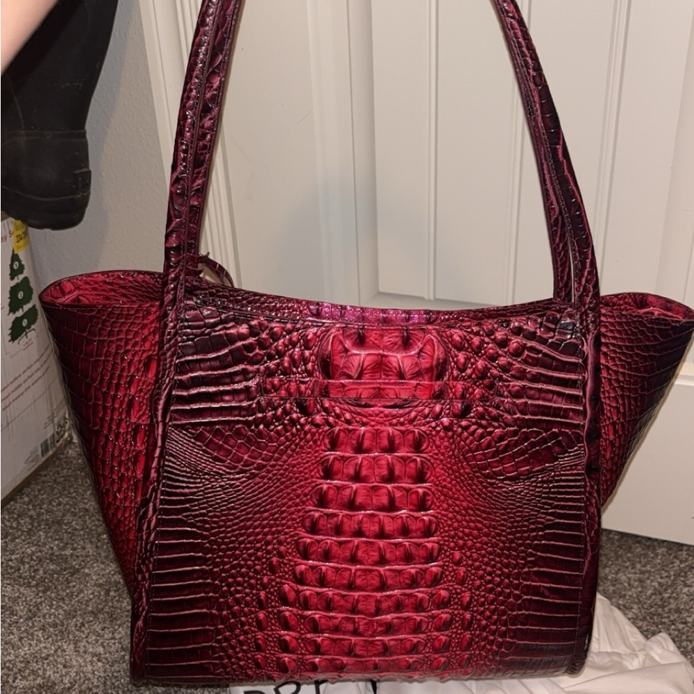 Brahmin Red Crocodile-Embossed Tote